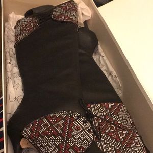 Over the knee sexy peep toe boots